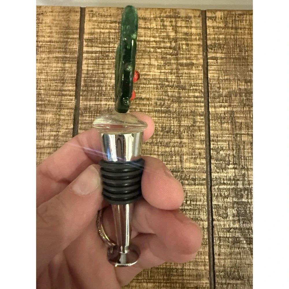 Blown Glass Holiday Holly Berries Bottle Stopper Christmas Beautiful Glass‎ Art